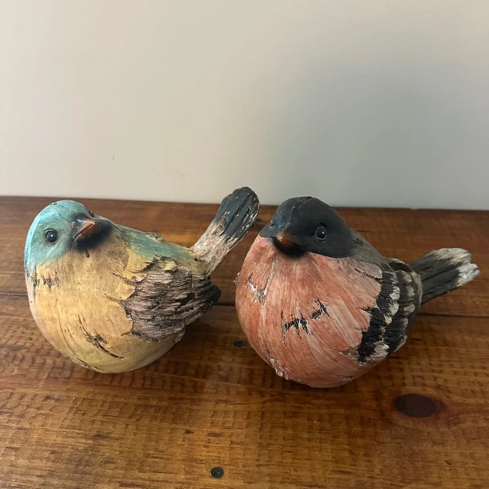 Rustic Wood Look Bird‎ Figurines Set of 2 Blue Terracotta Farmhouse Decor 98259